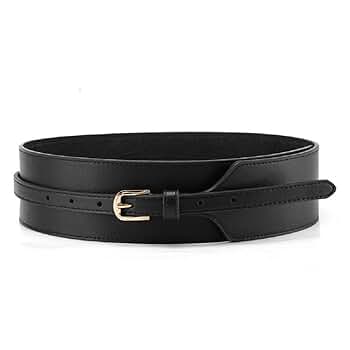 ICSTH Womens Obi Belt Vintage PU + Genuine Leather Buckle