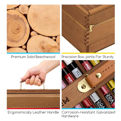 Image of MEEDEN Wooden Tool Storage Box: Portable Beech Wood Art Supplies Organizer