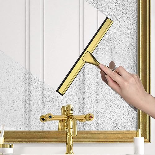 Image of HIWARE All-Purpose Shower Squeegee for Shower Doors, Bathroom, Window and Car Glass - Brass, Stainless Steel, 12 Inches
