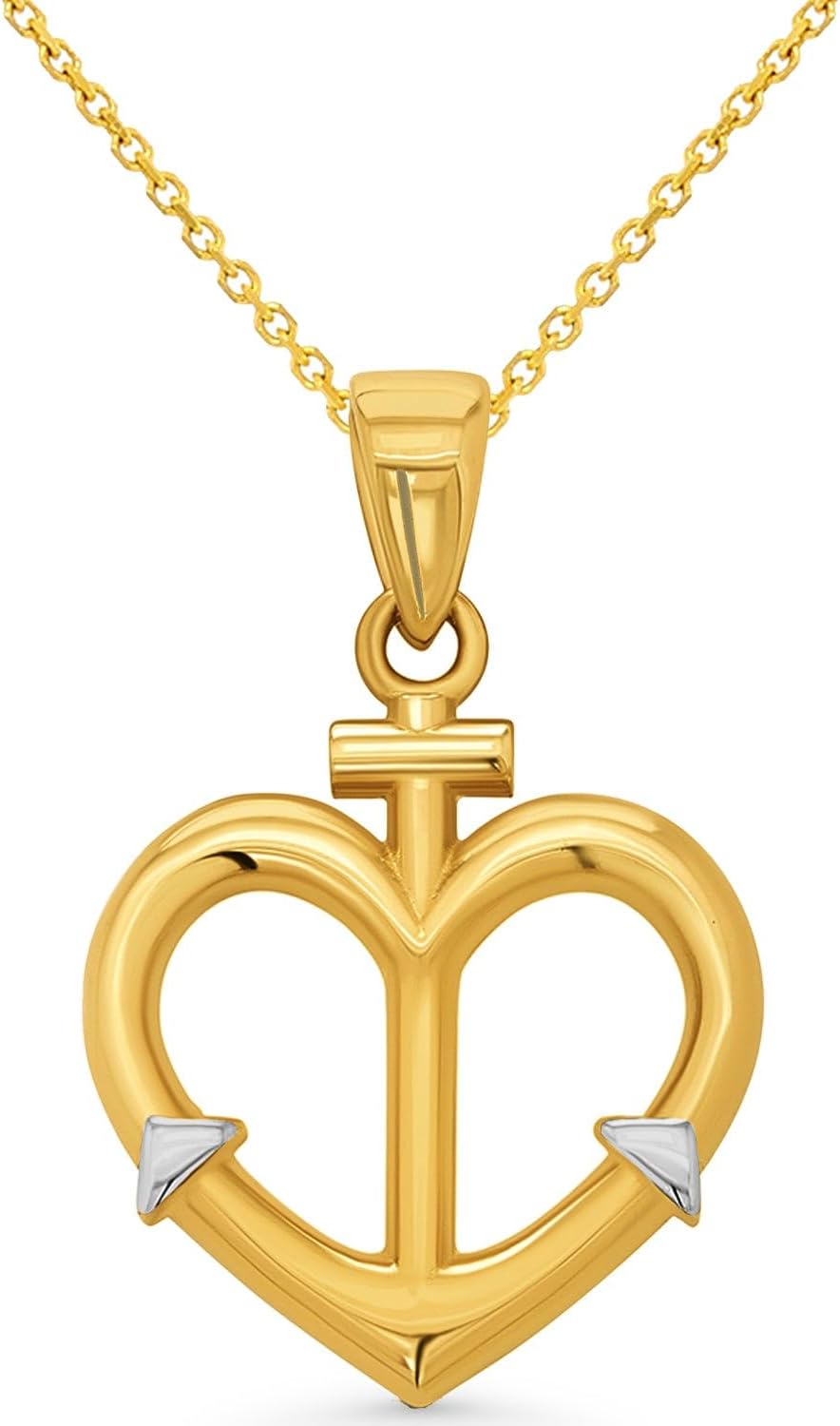 Jewelry America 14k Yellow Gold Mariner Anchor Heart Charm Pendant Necklace