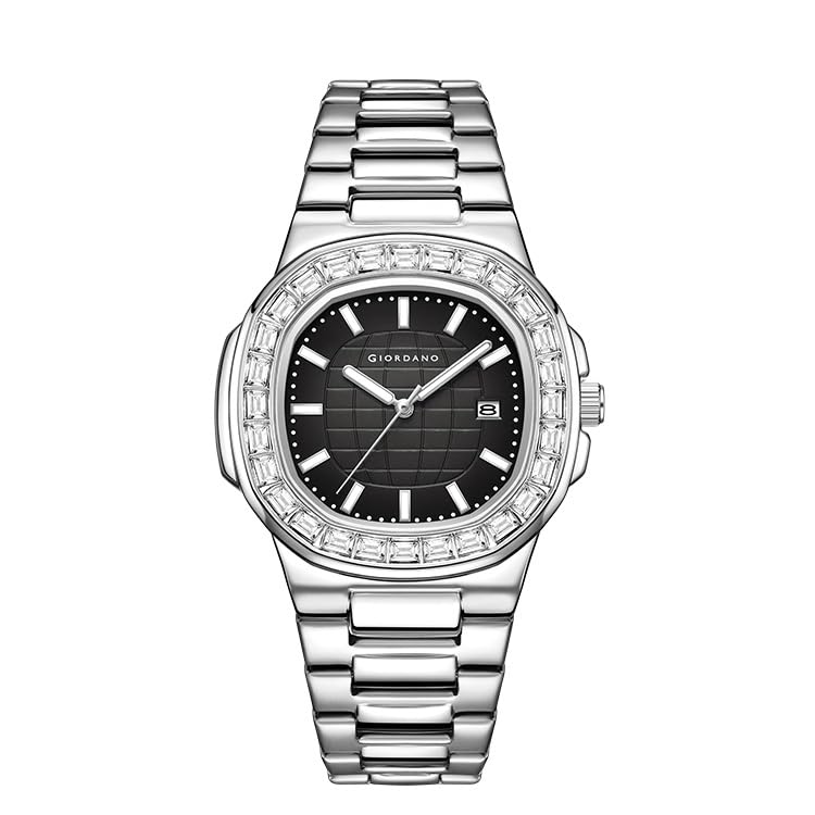 Image of Giordano Luxury Watch for Men with Textured Dial, Crystal Bezel, Date Display and Stainless Steel Strap