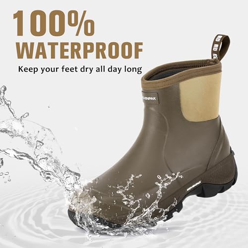 WOVENPAK Rubber Boots for Men, Waterproof Ankle Rain Boots Men, Insulated Work Shoes Outdoor Mud Boots for Gardening, Hunting, Farming, Camping and Yard, Size 10 - image 3