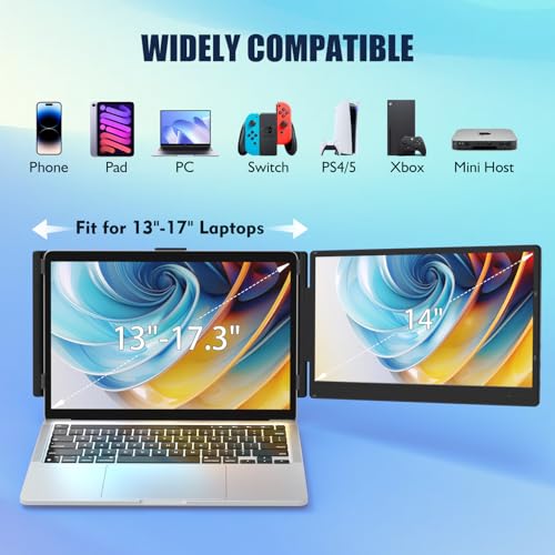 Image of KEFEYA Laptop Screen Extender, 14 inch 1080P FHD IPS Laptop Monitor Extender for Home Office, Dual Travel Monitor for Laptops 13-17.3 inch, USB-C HDMI Plug-Play for macOS Windows PS Switch Xbox Phone Pad