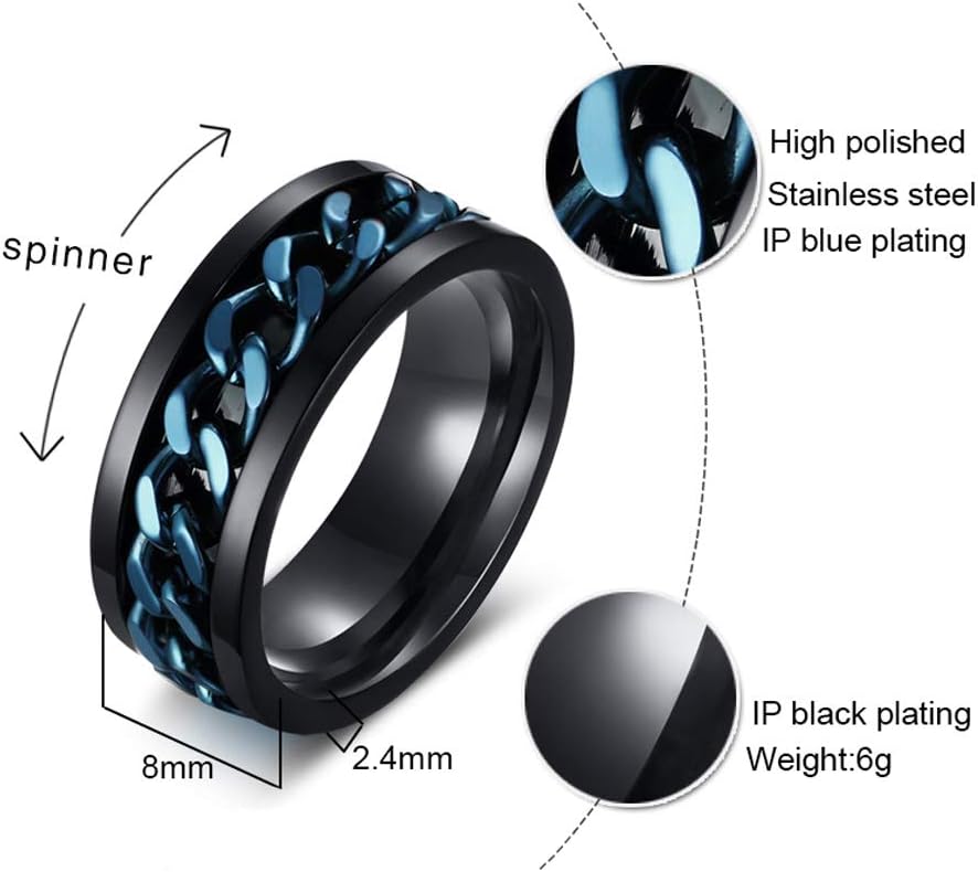 MMTTAO Men's Spinner Fidget Chain Ring Rotation Anxiety Relief Wedding Band for Men Women Stainless Steel Intertwine Ring Motorcycle Biker Bicycle Punk Rock Male Engagement Band Comfort Fit Size 5-15