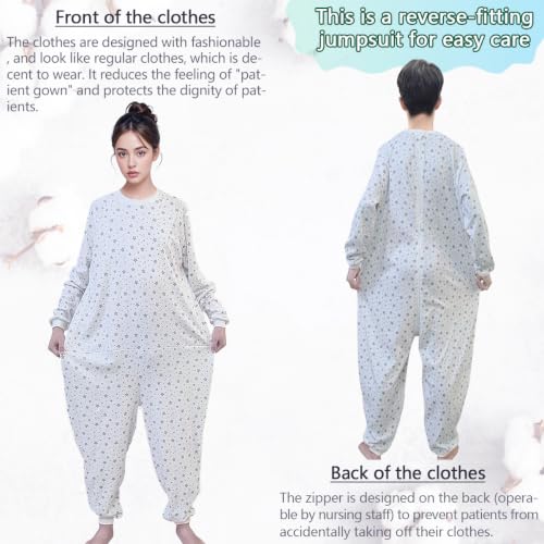 Image of Unisex Jumpsuit with Back-Zipper,Suitable for Incontinence Care,Alzheimer's Patients,Seniors,Dementia Patient