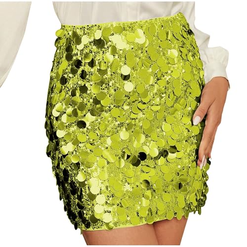 Women's Sequin Skirt Glitter High Rise Bodycon Sexy Mini Skirt Rave Sparkly Skirts Trendy Fashion Solid Skirts