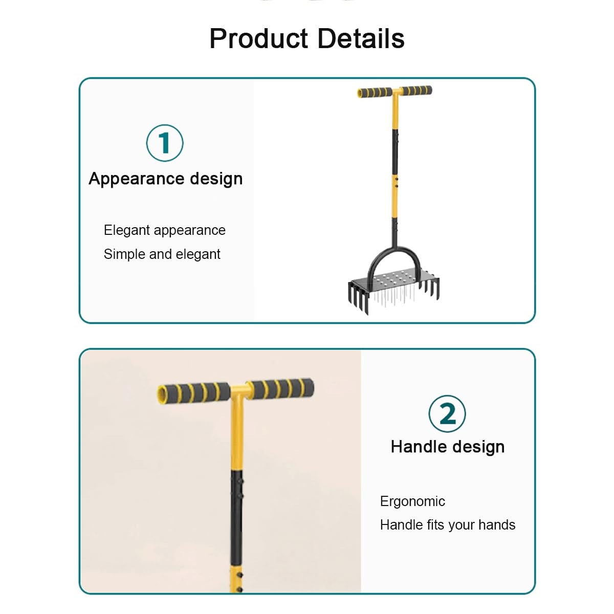 Aireador de césped, herramienta aireadora manual 2 en 1 con escarificador en T para patios, aireación de césped, herramienta de jardín, revive la salud del césped