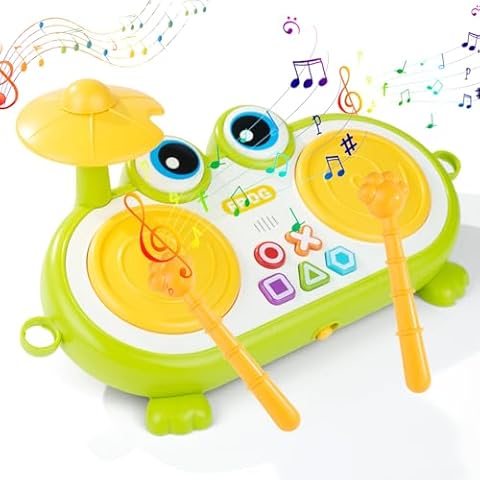 Fijinhom Baby Musical Toys Kids Toddler Musical Instrument, Kids Drum Set Musical Toys with 2 Drumsticks, Different Light Learning Developmental Music Drums Birthday Gifts for Kids Girls Boys Cover