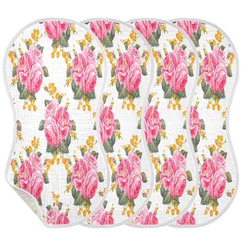 Kigai Pink Flowers Baby Burp Cloths Extra Soft and Absorbent Burping Rags Cotton Burping Clothes Baby Washcloths for Newborn Boys Girls - 1 Pack3