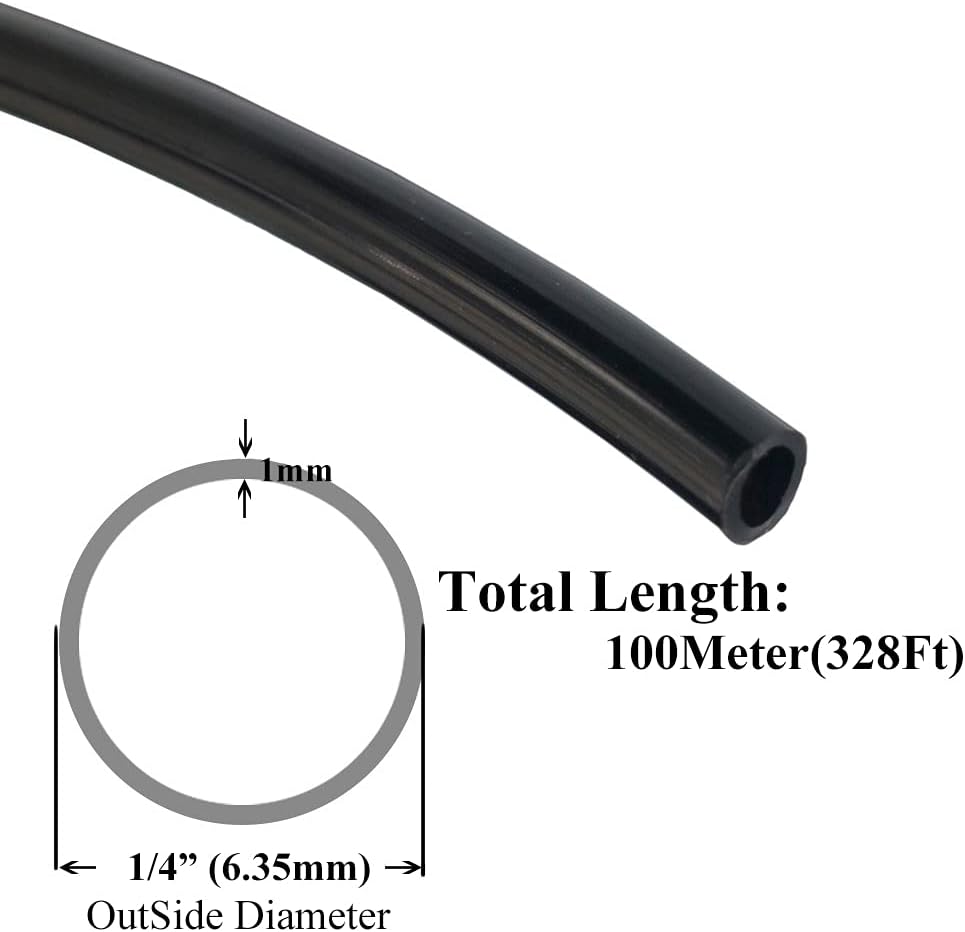 Beduan 1/4" OD 328FT Pneumatic Nylon Tube SAEJ844 Air Line Nylon Hose Tubing for Air Brake System or Fluid Transfer (Black)
