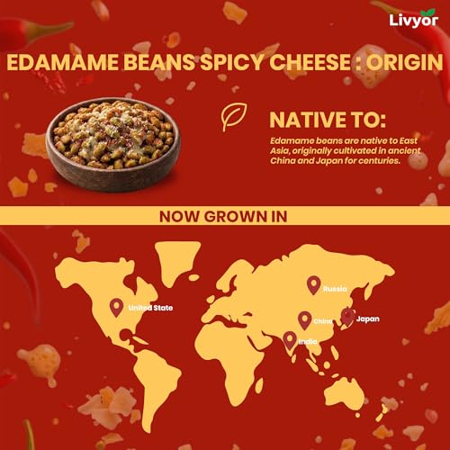 Image of Livyor Crunch Roasted Edamame Beans 500g | Spicy Cheese Flavour | Roasted not fried | Plant based healthy snack | High Protein Snack | Gluten Free | Vegan | High In fibre