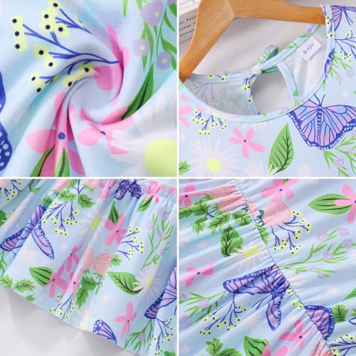 Girls Dress, Summer Clothes Flutter Sleeve, Elastic Waist, A-Line, Casual, for 7-14 Years Kids4