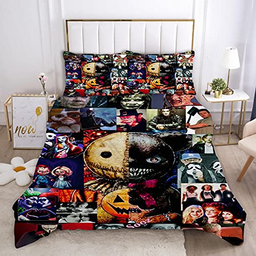 HAJYCFR Infantil Funda de Edredón 180x220cm Película de Terror Ropa de Cama para niños Funda nórdica con Calavera Ropa de Cama para niños Funda nórdica Doble Queen King Juego de Funda de Cama de