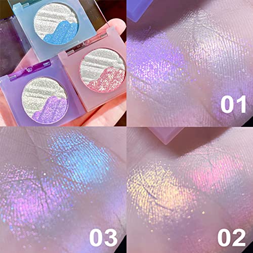 Eyeshadow Glitter Korean Bling Makeup Palette Holographic Pigment Highlighter Powder Purple Chameleon Long Lasting, 2 Colors In (01 Mystery) #TOP7