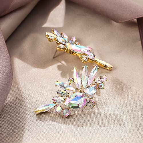 Ever Faith Crystal Fashion Statement Earrings, Art Deco Marquise Drop Cluster Bridal Bling Colorful Dangle Earrings For Women Girls Iridescent Ab Gold-Tone #TOP4