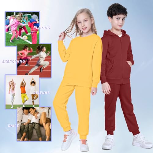 Image of Kid Nation Kids Unisex Soft Brushed Fleece Casual Pull On Jogger Sweatpants with Pockets for Boys or Girls | Soft Brushed Fleece Kids JoggerElastic Waist With Drawstring,Deep Side Pockets,Machine Wash,Durable,Great Gift for 3-12 Years