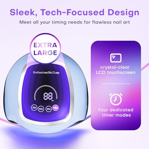 Image of UV Nail Lamp, 180W LED Nail Dryer for Gel Polish, Touch Screen, 42 Beads