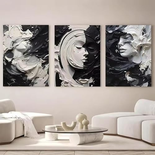 Impression sur toile moderne abstraite visage noir et blanc 60x80cm cadre inclus