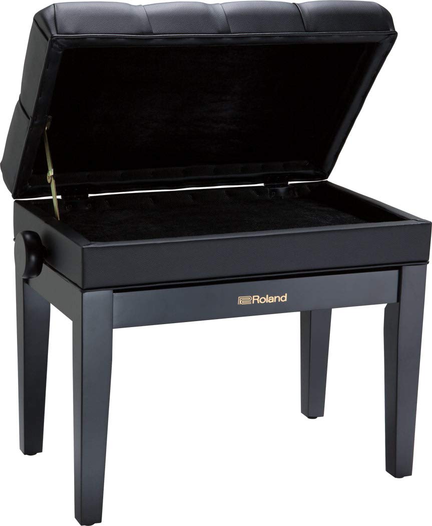 Roland Banc de Piano Finition Ébène Poli avec Assise Plastique et Compartiment pour partitions - RPB-500PE, 64,5 x 37,5 x 25 cm