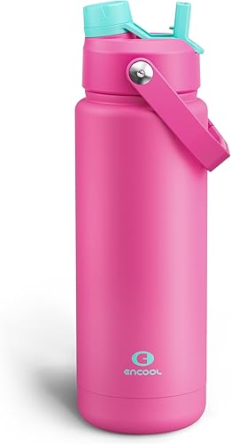 Miniatura 106 de ENCOOL Botella de agua aislada con popote, de acero inoxidable, a prueba de fugas, sin BPA, al vacío de doble pared que se mantiene fría durante 24