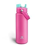 ENCOOL Insulated Water Bottle with Straw Stainless Steel Water Bottle, Leak-Proof, BPA-Free, Double Wall Vacuum Keeps Cold for 24 Hours for Sports, Travel, School (32 oz, Light Crimson)