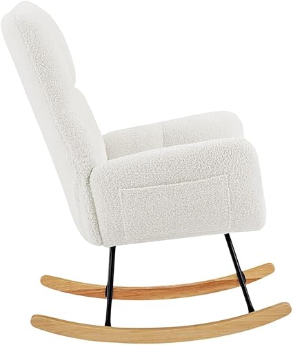 Miniatura 6 de hansones Mecedora de peluche para guardería, moderna silla de lactancia de tela de peluche para mamá y bebé, silla mecedora tapizada con acento con