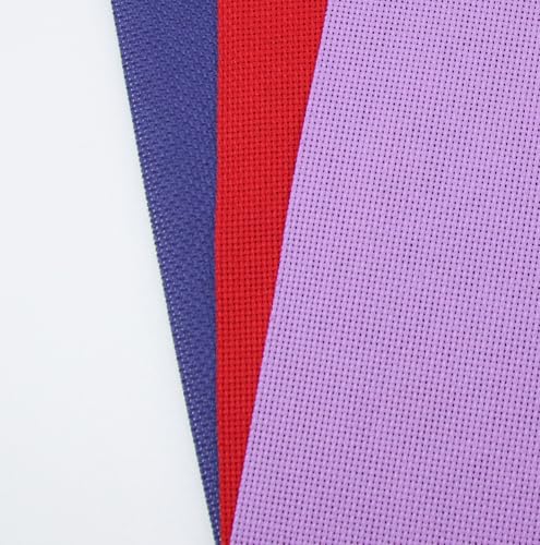 Image of KCS 3 pc of 15 inch x 18 inch(38cmx45cm) Counted Cross Stitch Cotton Aida Cloth Needlework Rolled Fabric Box,18CT,Lavender+Royal Blue+Red