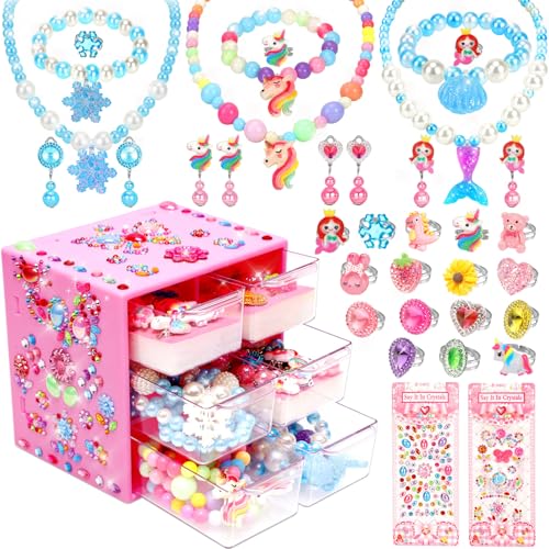 BEKALERZ Jewelry Toys-for-Girls,Toddler Girl Toys Age 6-8,Lovely Rings Earrings Kids-Toy for 3 4 5 6 7 Year Old Girls,Play Jewelry Princess Toy for Dress Up,Halloween Birthday Unicorns-Gifts-for-Girl