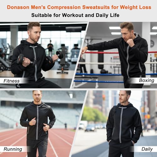 Donason Men's Sauna Suit Full Body Sweat Suit with Hood for Weight Loss Durable Jacket and Pants for Gym Workout Body Shaper Heat-Trapping Fitness Shapewear Long Sleeve Tracksuit with Zipper by Donason - Used condition - Image 9