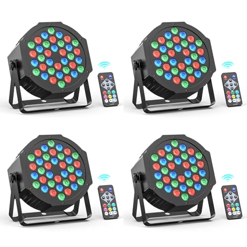36LED Stage Lights RGB Par Light DMX Lighting Stage Uplights for Events Music Dances Shows Party Wedding Church School Christmas Club (4 Packs)