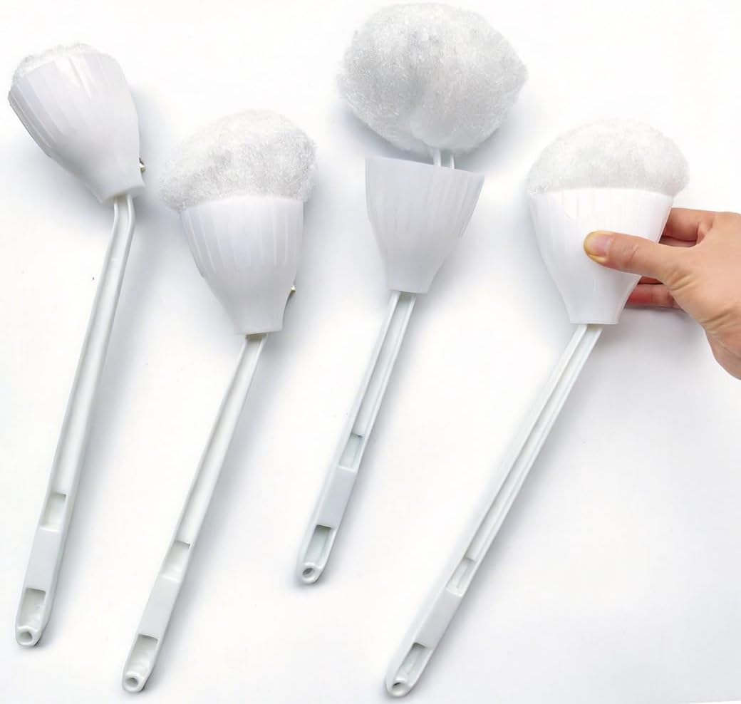 Toilet Bowl Brush with Long Handle, White Soft Sponge Swab Scrubber, 15 inches Long (4Pack)