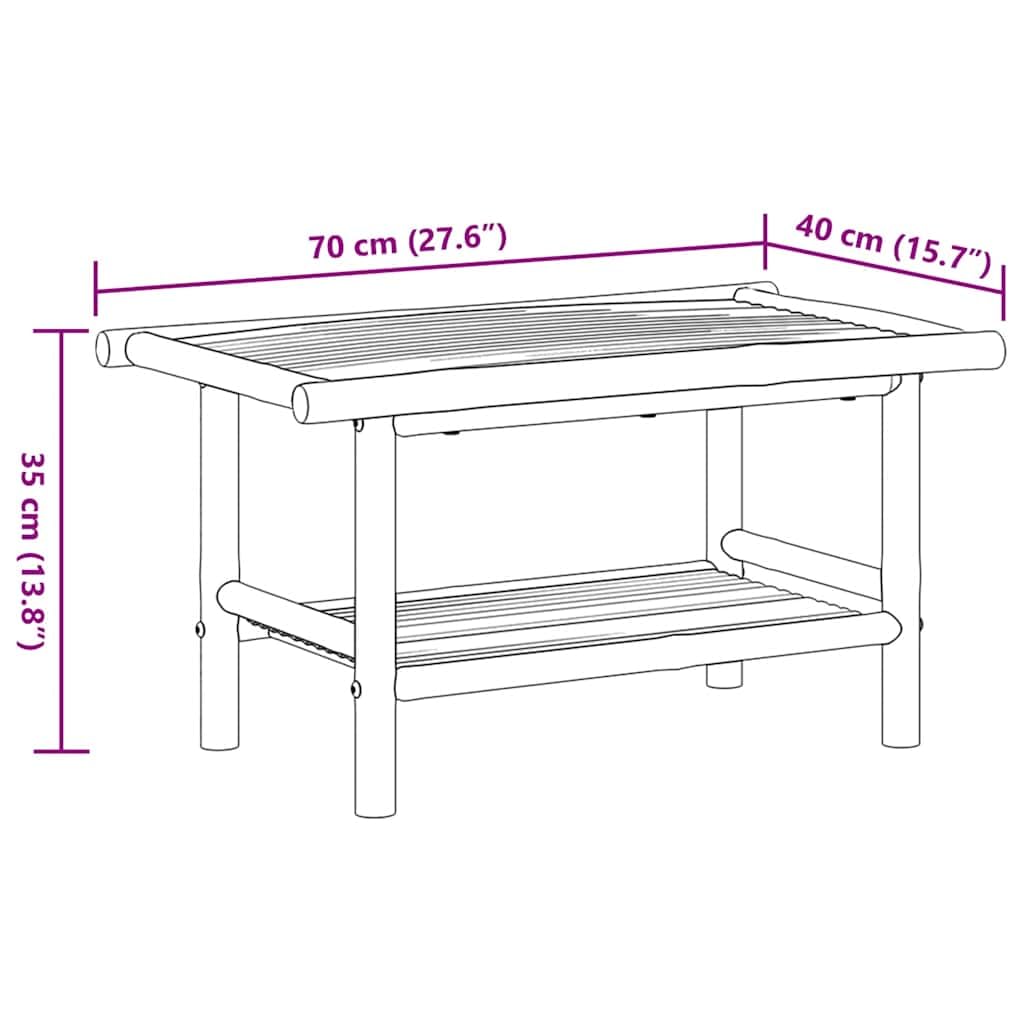 Bambus Couchtisch 70x40x35 cm mit Stauraum, stabiles Bambusmöbel für Innen und Außen als moderner Couchtisch mit Ablagefach und Latten-Design