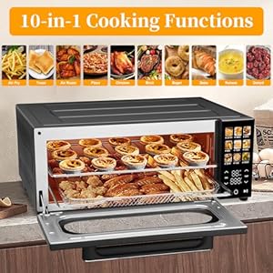 Seedeem 10 in 1 air convection toaster oven 15l convection toaster oven cooker with color lcd display and touch screen toaster air fryer dehydrate 4 accessories included 1800w black  urban country home decor