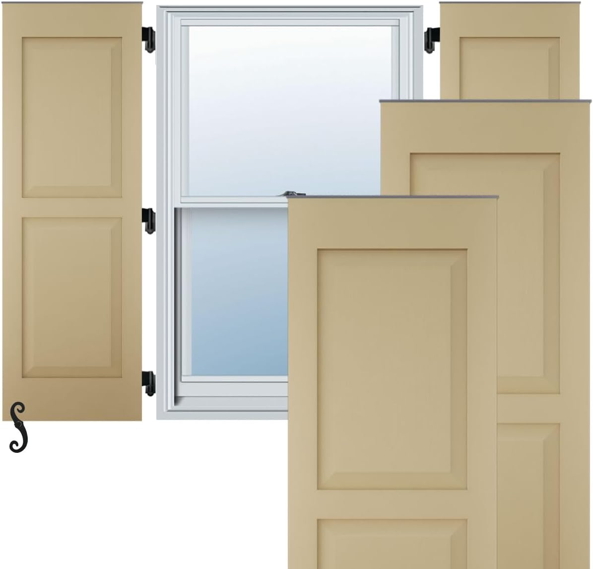 12"W x 83"H Americraft Two Equal Raised Panel Exterior Real Wood Shutters (Per Pair), Natural Twine