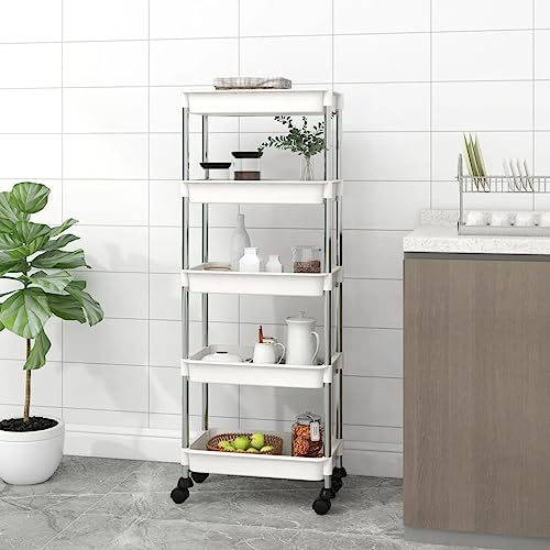 Genérico Carrito de Cocina 5 Niveles Hierro y ABS Blanco 42x29x128 cm,Mobiliario,Carros e Islas,Carros de Cocina y comedor-336332