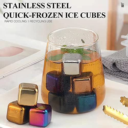 18/8 Stainless Steel Chilling Cube, BuyGo Reusable Ice Cubes Metal Whiskey Stone with Ice Tong and Freezer Storage Tray, Ideal for Wine, Whiskey, Juice, Set of 8