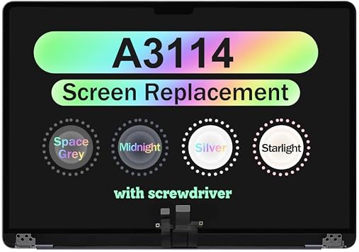 15.3" Full Top Screen Assembly for MacBook Air Retina A2941 2023 M2 EMC 8301 / A3114 2024 M3 EMC 8612 EMC 9301 2880 x 1864 LCD Display Panel Midnight