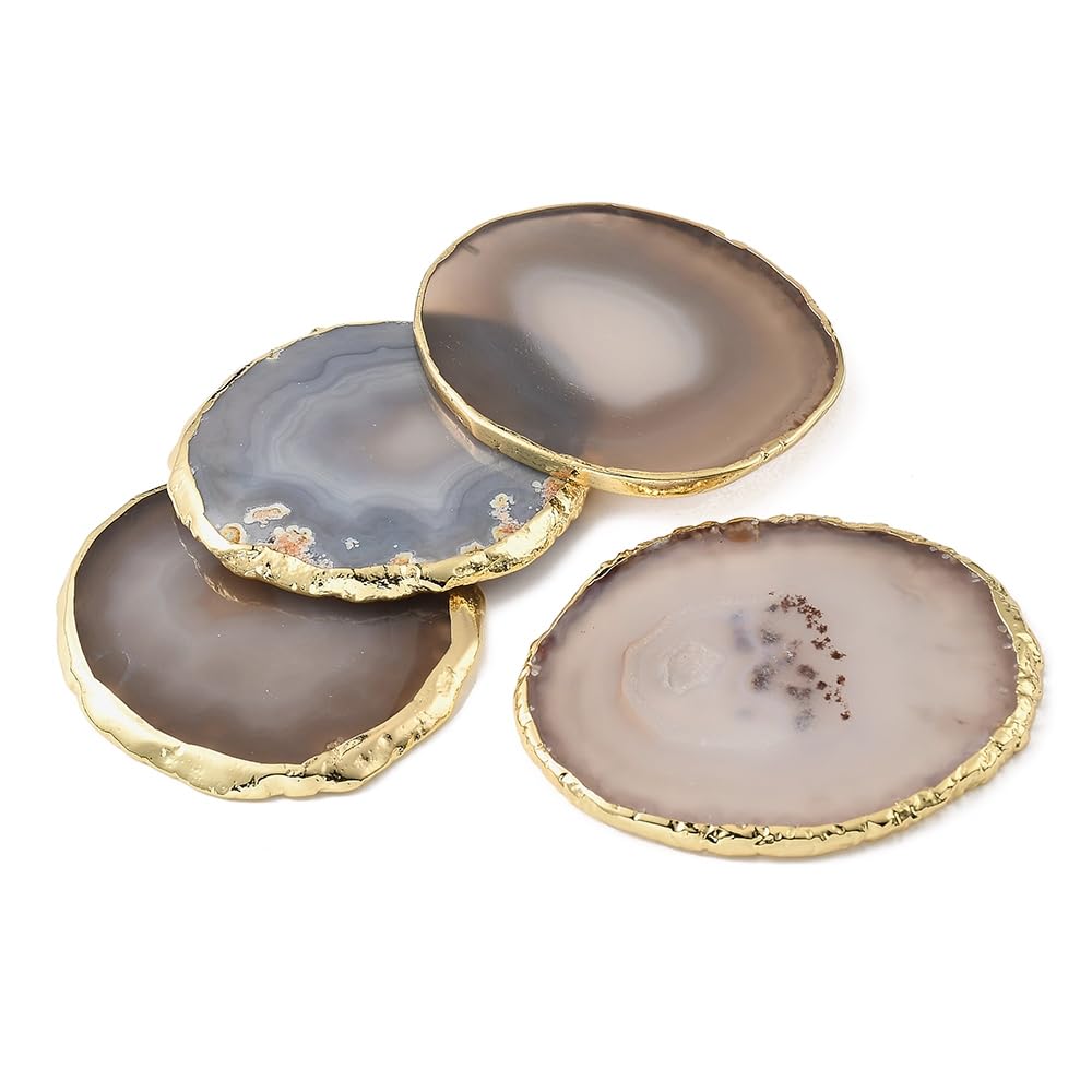Dessous de verre en agate naturelle et bord doré XhuangTech pour verres