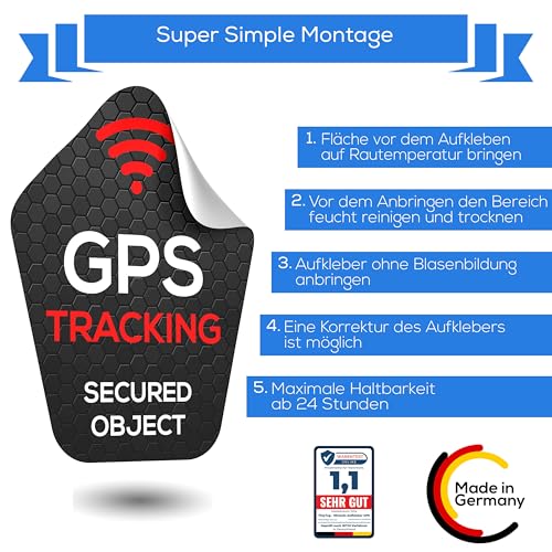 TinyTag® 2X Hinweis-Aufkleber für GPS Tracker - Wetterfester Warn-Sticker als Diebstahlschutz für Dein Fahrrad, eBike, Auto, Motorrad & Koffer - Bombenfest & langlebig | Fahrrad Aufkleber (2er Pack)