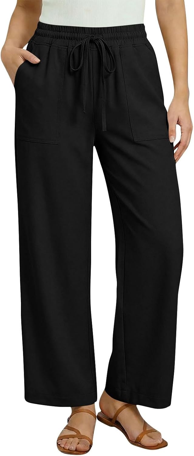 Womens Palazzo Pants Summer Wide Leg Drawstring High Waist Lounge Trouser with Pockets Casual Beach Vacation Outfits