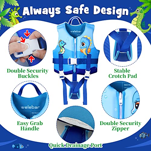 Welebar Kids Swim Vest, Toddler Floaties with Adjustable Safety Strap Swimming Aids Child Float Swimsuit for Boys and Girls Age 2-10 Years Old/22-88lbs