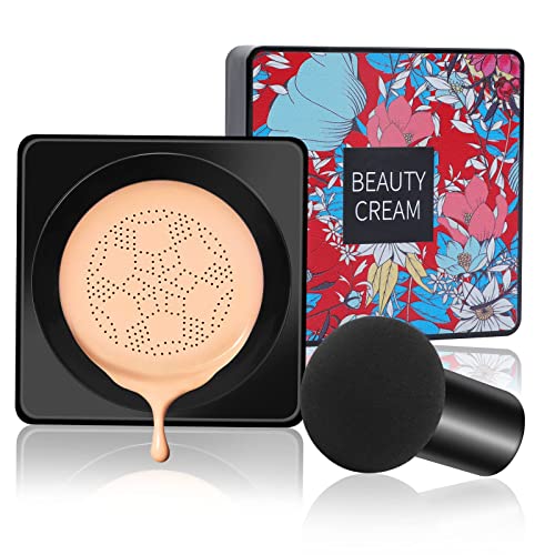 Lovelycat Mushroom Head Air Cushion BB Cream Even Skin Tone Makeup Base PrimerConcealer Lasting Nude Makeup Moisturizing Brightening Pigment CC Liquid Foundation (C-natural)