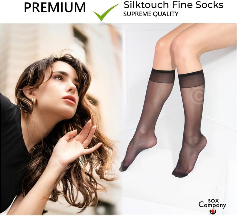 5-pack of Sox Company brand women's fine knee socks 12Deniers for comfort and perfect fit - Satin look, Silky feel