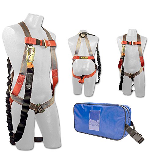 Image of Roof Construction Fall Protection Full Body Industrial Safety Harness Internal Shock Absorbing 6FT Lanyard Kit Size M-XXL