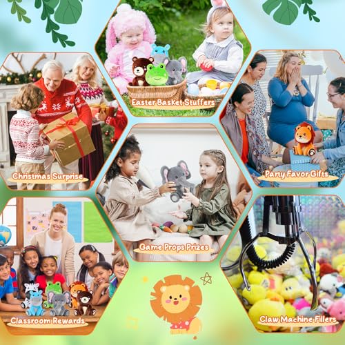Image of RoundFunny 6 Pcs Forest Animals Toys 7 inch Stuffed Animals Set | Zebra Lion Hippo Bear Elephant Frog Large Animals Plush Toy for Forest Baby Showers Party Decor, Birthday Gifts Award