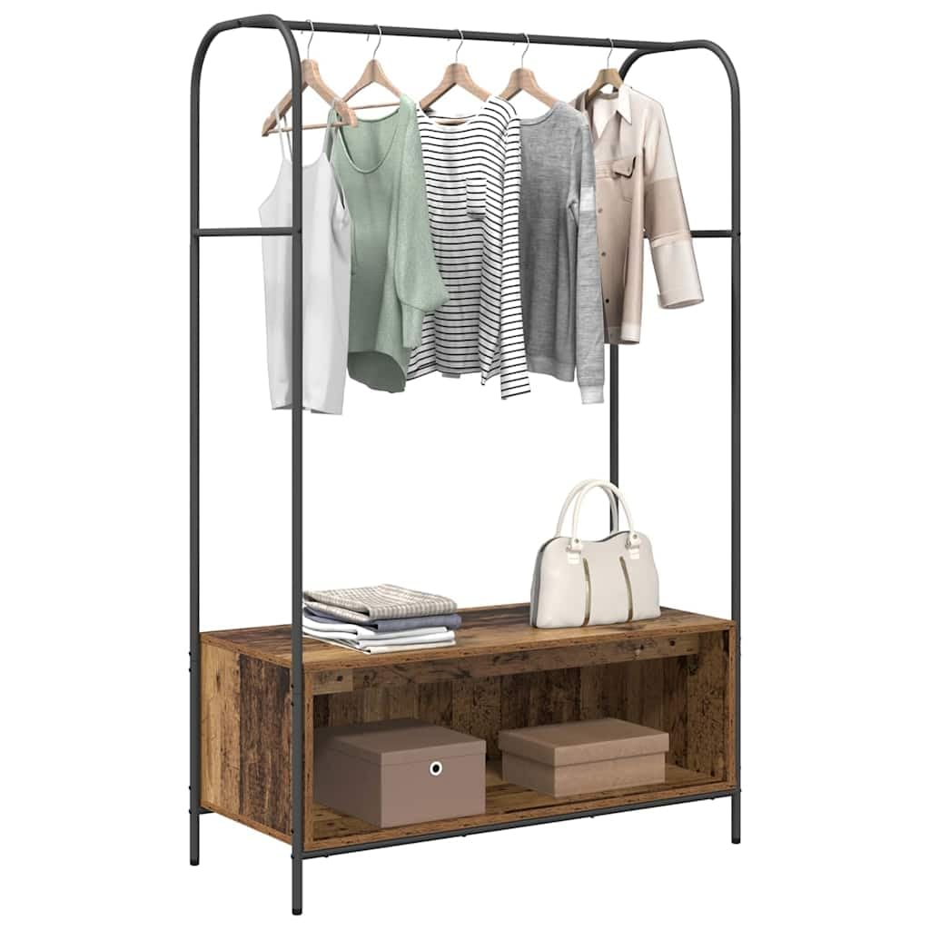 Kleiderständer Braun Eichen-Optik 100 x 44 x 160 cm freistehend aus Holz und Metall stabil mit Haken und Rollen platzsparend für Schlafzimmer Flur Wohnzimmer Aufbewahrung