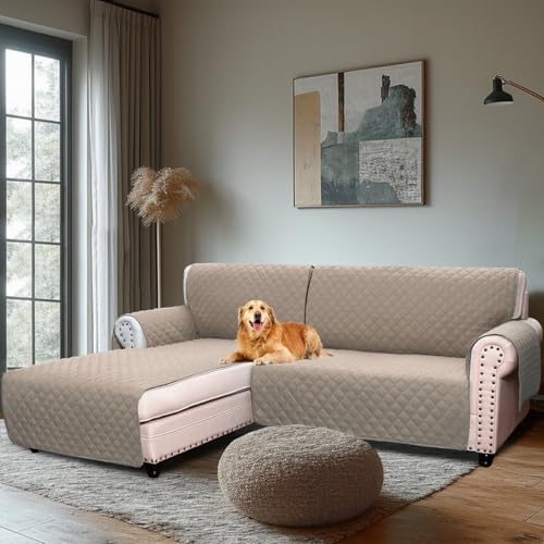 H.Versailtex Water Resistant Sofa Covers for Sectional Sofa 2-Piece Non Slip Corner Sofa Cover Sectional Couch Cover L Shaped for Dogs (Left Chaise Lounge Cover + 2 Seat Sofa Cover, Sand)