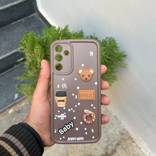 Image of Pikkme Bumper Case for Samsung Galaxy A16 5G | Cute Fun Cartoon 3D Bear Silicone Full Body Protection Back Cover (Brown) | Cute