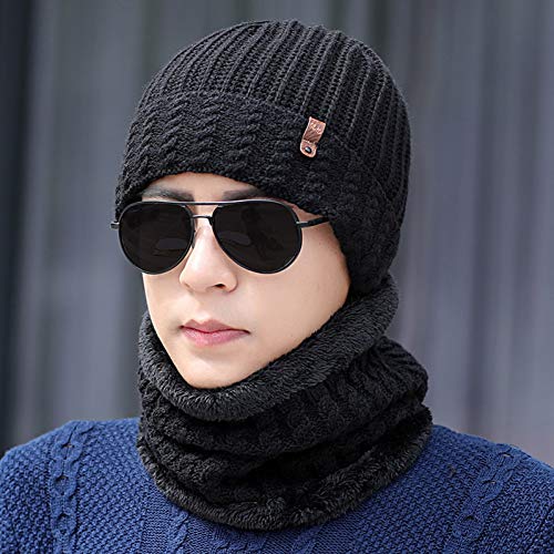Bonnet tricoté pour hommes doublé en velours épais avec cache-oreilles