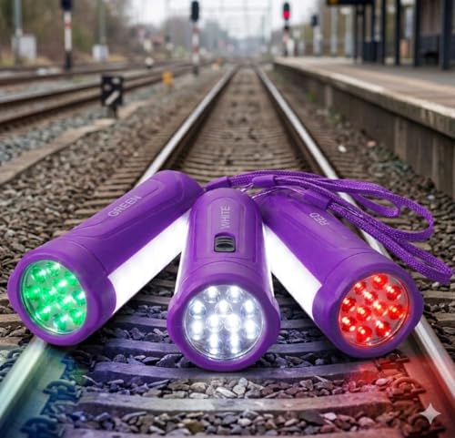 Image of 4-in-1 LED Railway Signal Torch,Railway tri Colour Torch,All Right Light (Purple),Rechargeable Flashlight for Railway Signaling,